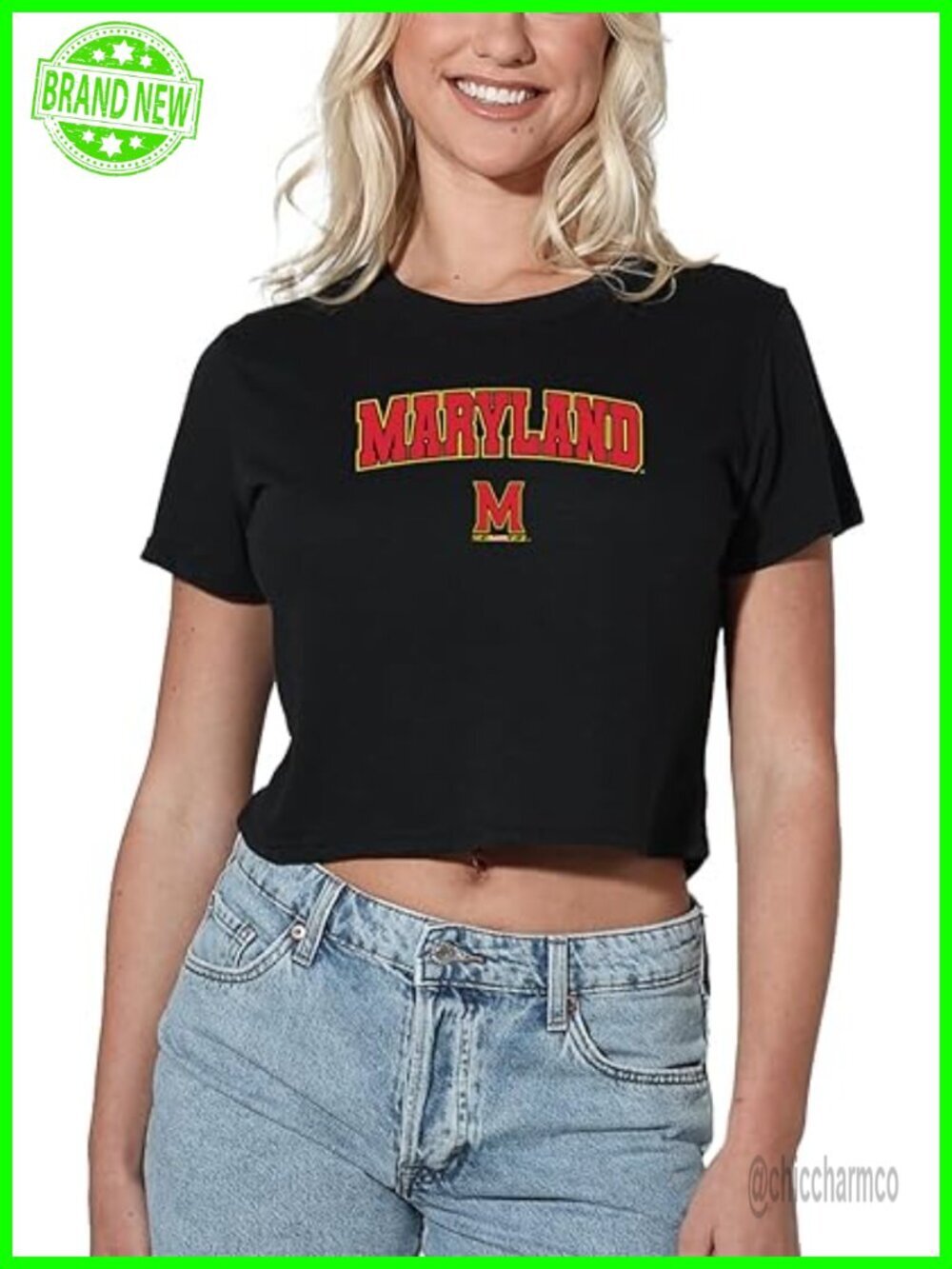 University of Maryland Women's Crop Top T-Shirt - Short Sleeve, Cotton, Crew